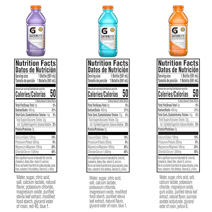 Gatorlyte Rapid Rehydration Electrolyte Drink, 3 Flavor Variety Pack 2.0, Specialized Blend of 5 Electrolytes, Lower Sugar, No Artificial Sweeteners, No Artificial Flavors, 20 fl oz Bottles (12 Pack)