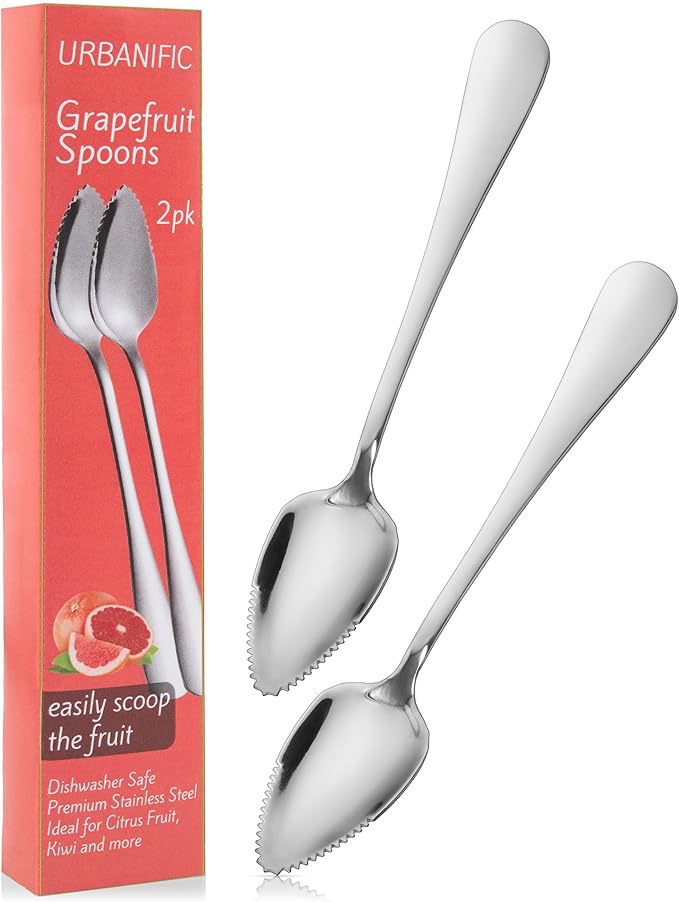 Grapefruit Spoons ??Serrated Edge Stainless Steel Spoons to Easily Cut Citrus Fruits like Grapefruit, Oranges & Kiwi ??Polished Finish, Dishwasher Safe - 2 Pack