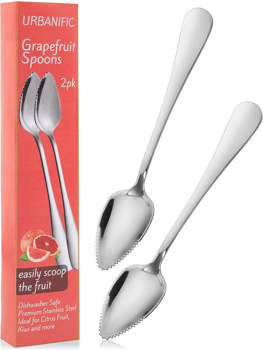 Grapefruit Spoons ??Serrated Edge Stainless Steel Spoons to Easily Cut Citrus Fruits like Grapefruit, Oranges & Kiwi ??Polished Finish, Dishwasher Safe - 2 Pack