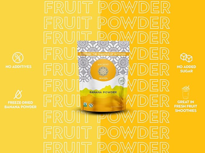Ancient Roots Banana Powder - Freeze-dried, All-natural, No Sugar Added, Smoothie Mix, Support Digestive Health Naturally, 3.5 ounces (25 servings)