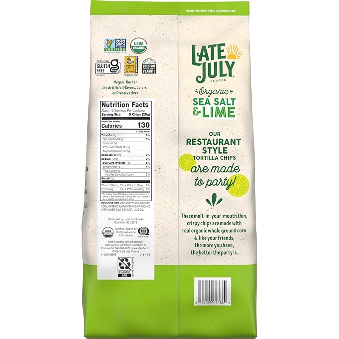 Late July Sea Salt & Lime Organic Tortilla Chips, 14.75 Oz Bag
