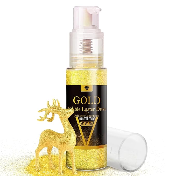 Edible Glitter Spray - 20g Luster Dust Edible Glimmer Powder for Sparkling Cocktails, Cake, Cupcakes, Wine, Beverage - Food Grade Shimmer Dust Powder for Baking, Drinks, Cookies Decoration (Gold)