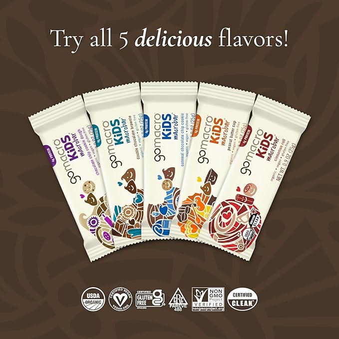 GoMacro Kids MacroBar Organic Vegan Snack Bars - Oatmeal Chocolate Chip Cookie (0.90 Ounce Bars, 7 Count)