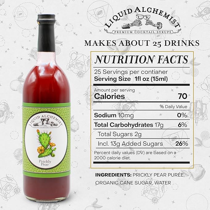 Liquid Alchemist Prickly Pear Syrup for Cocktails - Real Ingredients Make our Mixer Perfect for a Summer Cocktail and Margarita Mix - Vegan & Non-GMO (25.4 oz)