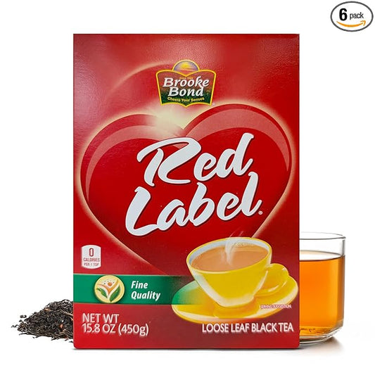 Red Label Tea | Premium Quality | Loose Leaf Black Tea | Compatible for Chai | Tea by Brooke Bond | Suitable for Chai Lovers | 450 Grams (Pack of 6)