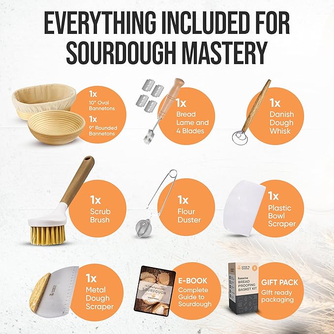 Trailblaze Banneton Bread Proofing Basket Set ??Complete Sourdough Bread Baking Supplies ??Sourdough Starter Kit ??Sourdough Proofing Basket Gift for Bakers - Bread Baskets (9" Round & 10" Oval)