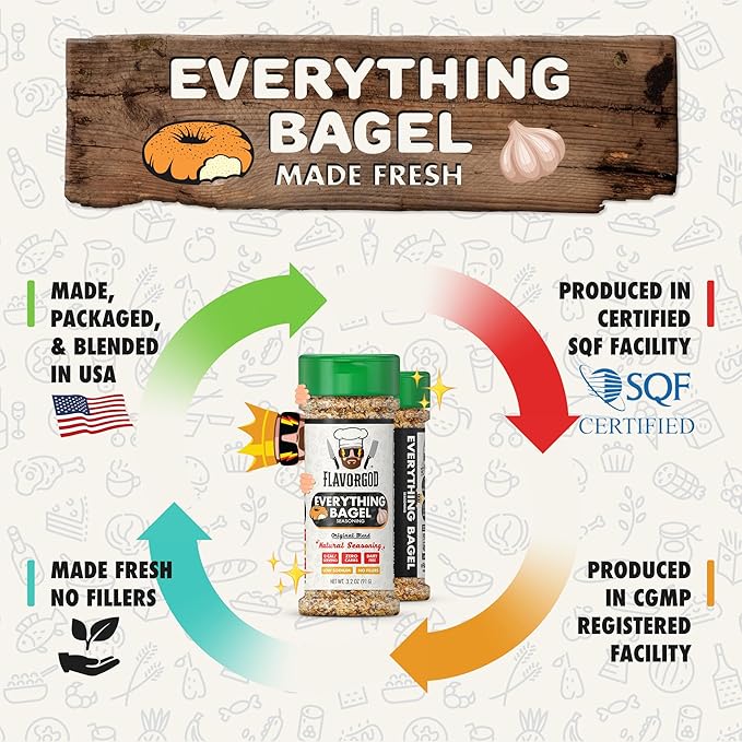 Everything Bagel Seasoning Mix by Flavor God - Premium All Natural & Healthy Spice Blend for Bagels, Chicken, Eggs, Vegetables & Salad- Kosher, Gluten-Free & No MSG - Great Flavor Spices and Seasoning Gift