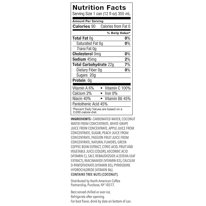Starbucks - RTD Coffee, Refreshers with Cocounut Water, Peach Passion Fruit, 12 fl oz. cans (12 Pack) (Packaging May Vary)