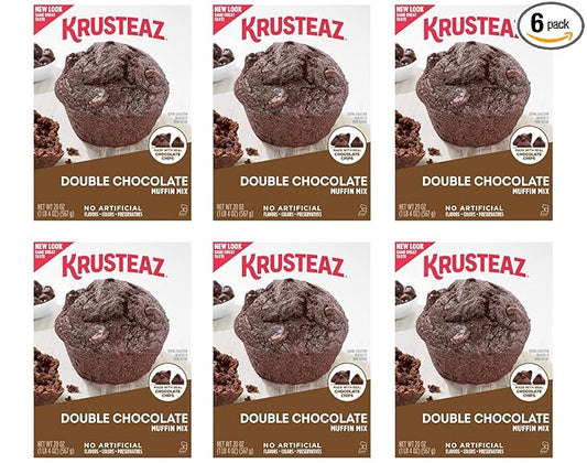 Krusteaz Muffin Mix, Double Chocolate Muffin Mix, Made with Real Chocolate Chips & No Artificial Flavors, Colors or Preservatives, 20 OZ Box (Pack of 6)