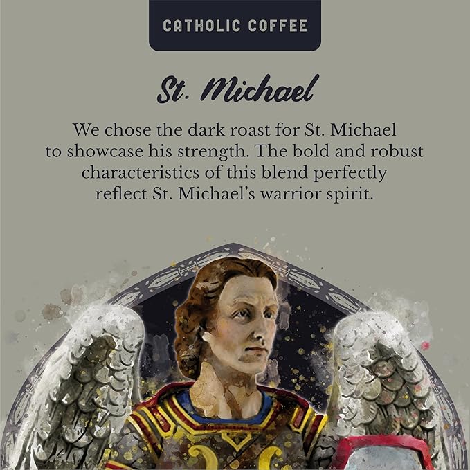 Catholic Coffee St. Michael | Dark Roast Ground Coffee ??Almond & Citrus Notes | 12oz Bag ??Premium Catholic Gift Inspired by the Defender of Heaven