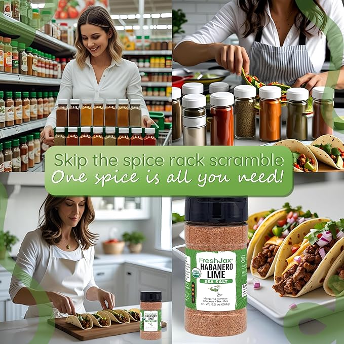FreshJax Organic Spicy Habanero Lime Seasoning Sea Salt ??9.2?¯oz Large Bottle Hot Sea Salt, Non?‘GMO, Gluten?‘Free, Keto, Paleo ??No Preservatives ??Bold Citrus Heat for Cocktail Rimmer
