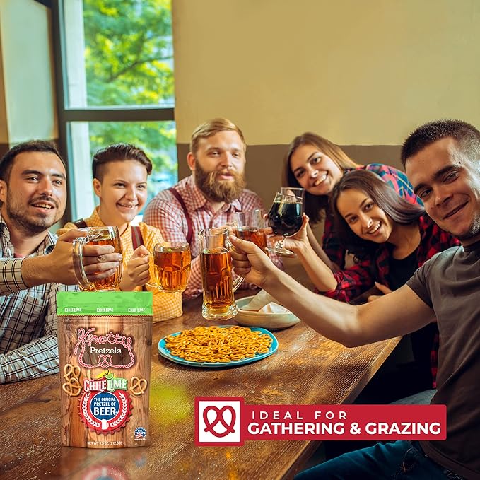 Knotty Pretzels ?쏷he Official Pretzel of Beer??7.5 oz Individual Seasoned Pretzels in Resealable Pretzel Snack Bags, The Perfect Pairing for Beer, Chile Lime Flavor (6-Pack)