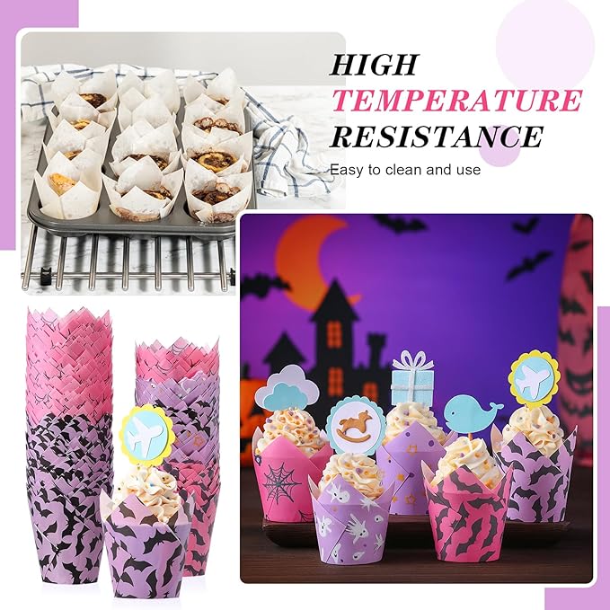 500 Counts Halloween Tulip Cupcake Liners Baking Paper Cups Wrappers Birthday Party Muffin Cupcake Baking Liners Grease Proof Cake Liner Holders for Halloween Party Supplies (Ghost)