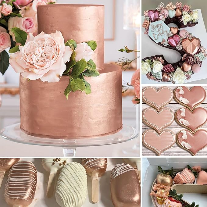 Rose Gold Luster Dust Edible Glitter for Cocktails ??10g Colaele Edible Shimmering Dust for Chocolates, Metallic Food Coloring Powder for Cake Decorating Edible Glitter for Drinks, No Gluten,Vegan