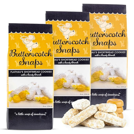 Flathau?셲 Fine Foods, Gourmet Shortbread Cookies, Handcrafted All Natural Artisan Bites, Southern-Baked Sweet Snaps with a Buttery Finish (Pack of 3, Butterscotch)