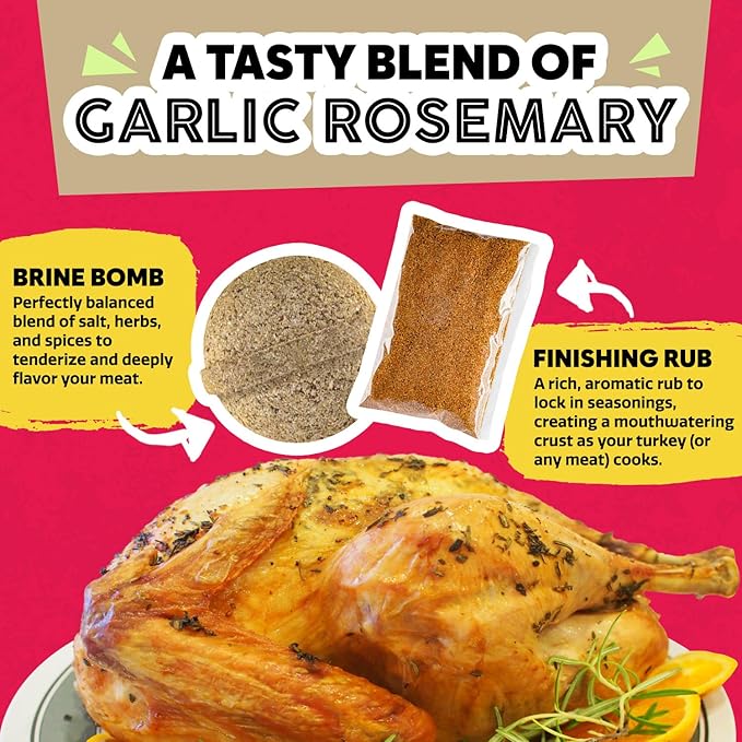 EZ Bombs Garlic Rosemary Brine Bomb Seasoning with Finishing Rub, Pack of 1 – All-in-One Turkey Brine Kit for Juicy, Flavorful Meat – Perfect for Turkey, Chicken, Pork, and Beef – Brines Up to 20 lbs