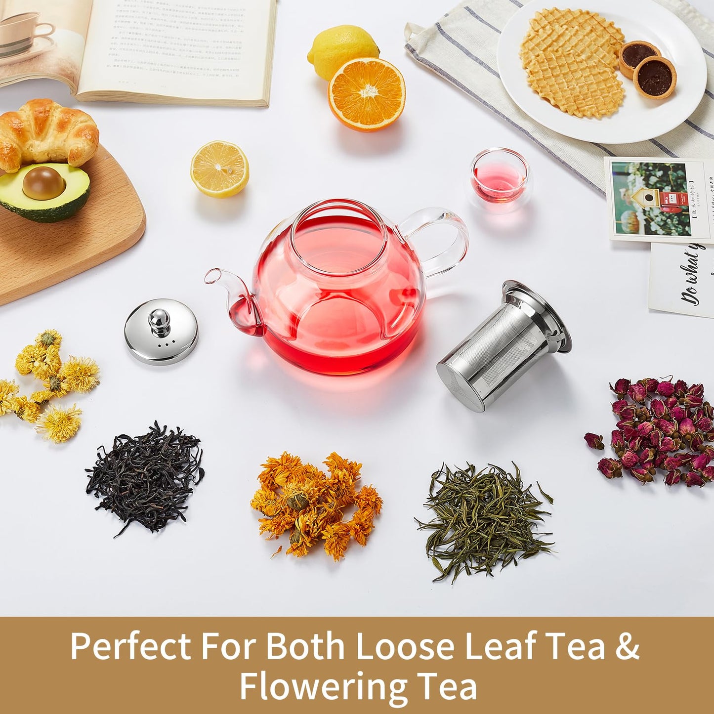 DOPUDO 40OZ (1200ML) Glass Teapot with Infuser Stovetop Safe, Clear Glass Tea Pot Kettle