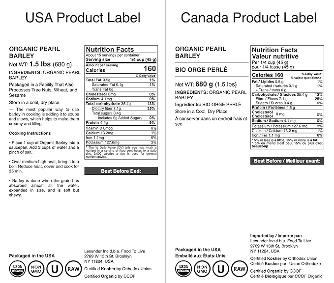 Food to Live Organic Pearl Barley, 1.5 Pounds ??Non-GMO, Polished Unhulled Barley, Kosher, Vegan, Bulk. Cooks Faster than Hulled Barley. Rich in Fiber, Selenium. Great for Hot Cereal, Salads, Stews