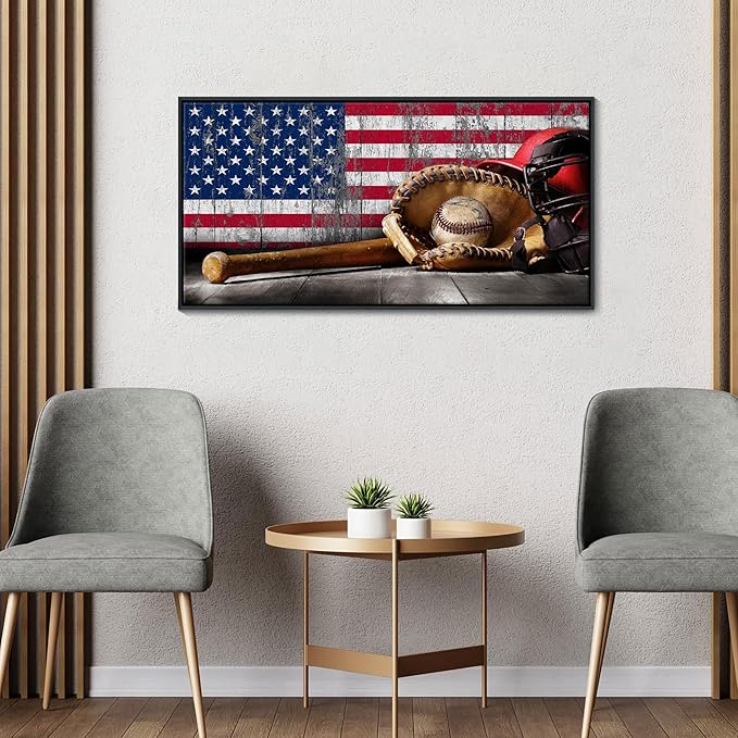 YDYSUNE Baseball Wall Art Vintage American Flag Canvas Prints Sports Pictures Paintings for Living Room Office Home Decorations Modern Artwork 20횞40IN