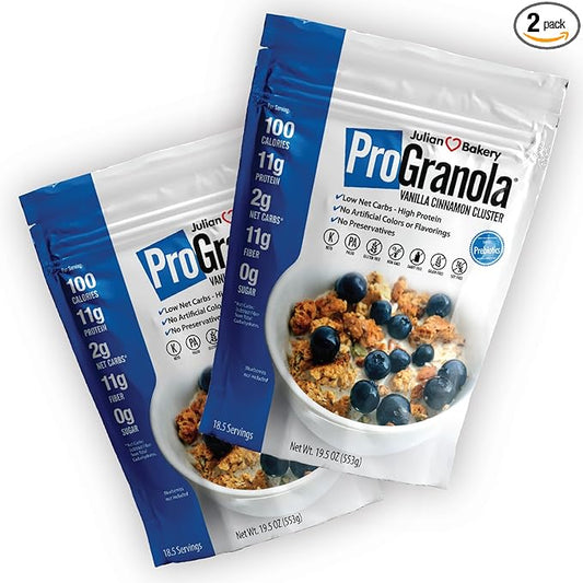 Julian Bakery ProGranola Cereal | Vanilla Cinnamon | 12g Protein | Paleo | 2 Net Carbs | Gluten-Free | Grain-Free | 2 Pack