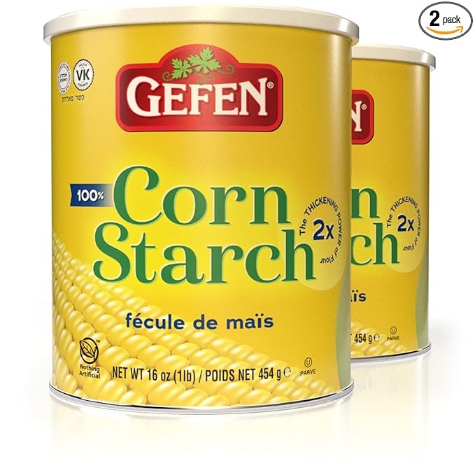 Gefen Corn Starch 100% Pure, 16oz, Resealable Lid, (2 Pack, Total 2 Lbs) Gluten Free Thickener, Just One Ingredient, Cornstarch