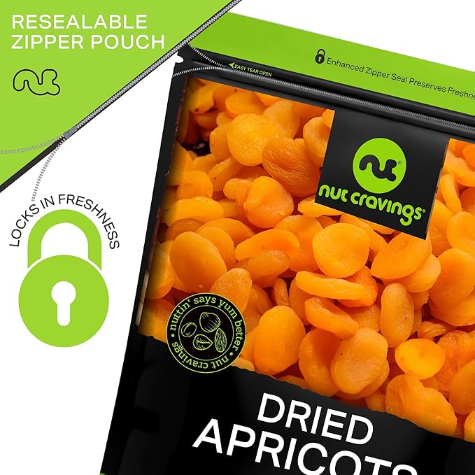 NUT CRAVINGS - Sun Dried Turkish Apricots, No Sugar Added, Unsweetened (16oz, 1 LB) Bulk Dry Fruits Packed Fresh in Resealable Bag - Sweet Healthy Snack, Naturally Grown, Vegan, Kosher