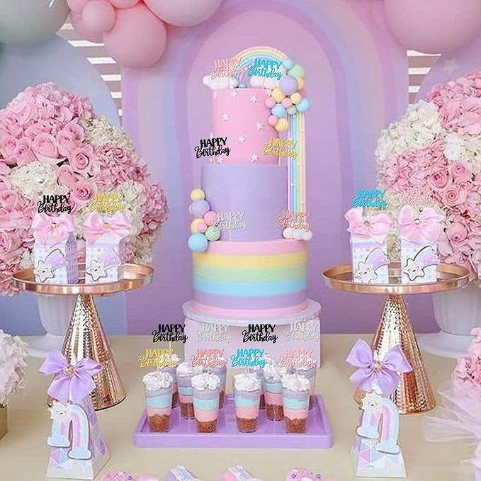 30 PCS Happy Birthday Cupcake Toppers Glitter Happy Birthday Cupcake Picks for Celebrating Birthday Anniversary Theme Party Cake Decorations Supplies Mixed 6 Colors