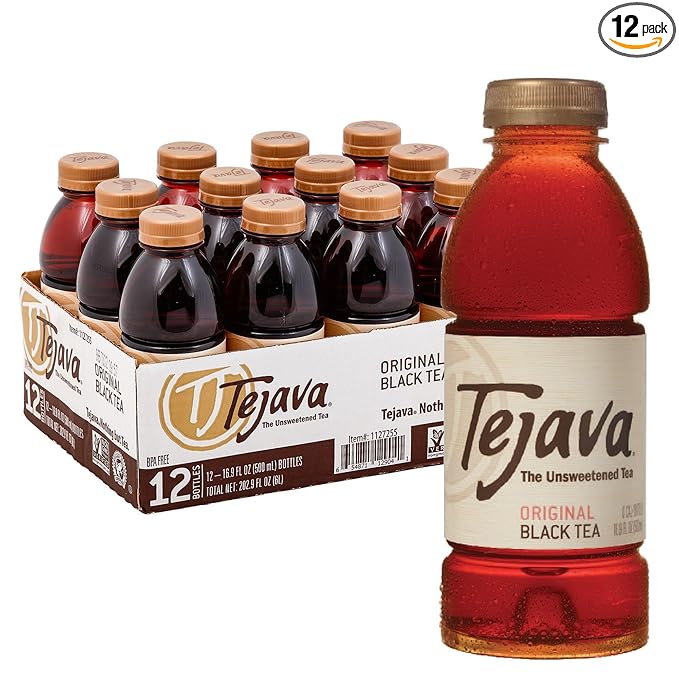 Tejava Original Unsweetened Black Iced Tea, 12 Pack, 16.9oz PET Bottles, Non-GMO, Kosher, No Sugar or Sweeteners, No calories, No Preservatives, Brewed in Small Batches