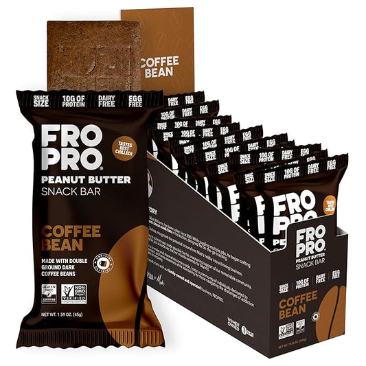 FROPRO Plant Protein Snack Bars - Plant Based Protein Bars, All-Natural, Gluten, Dairy, & Soy Free, High Protein Bars with Low Calories | Coffee, 12 Pack