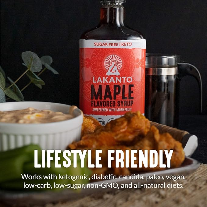 Lakanto Sugar Free Maple Syrup - Monk Fruit Sweetener, Keto Diet Friendly, Vegan, 1g Net Carbs, Pancakes, Waffles, Oatmeal, Coffee, Tea, Granola, Frosting, Marinade, Dressing (13 fl oz - Pack of 3)