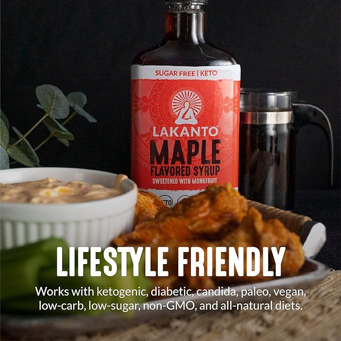 Lakanto Sugar Free Maple Syrup - Monk Fruit Sweetener, Keto Diet Friendly, Vegan, 1g Net Carbs, Pancakes, Waffles, Oatmeal, Coffee, Tea, Granola, Frosting, Marinade, Dressing (26 fl oz - Pack of 1)