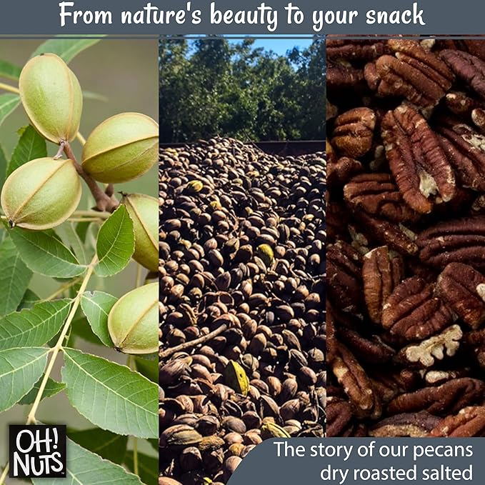 Oh! Nuts Pecans Dry Roasted Salted - All Natural Salted Pecans Halves - 2 lb Bulk Bag - Oil-Free Crunchy Snack