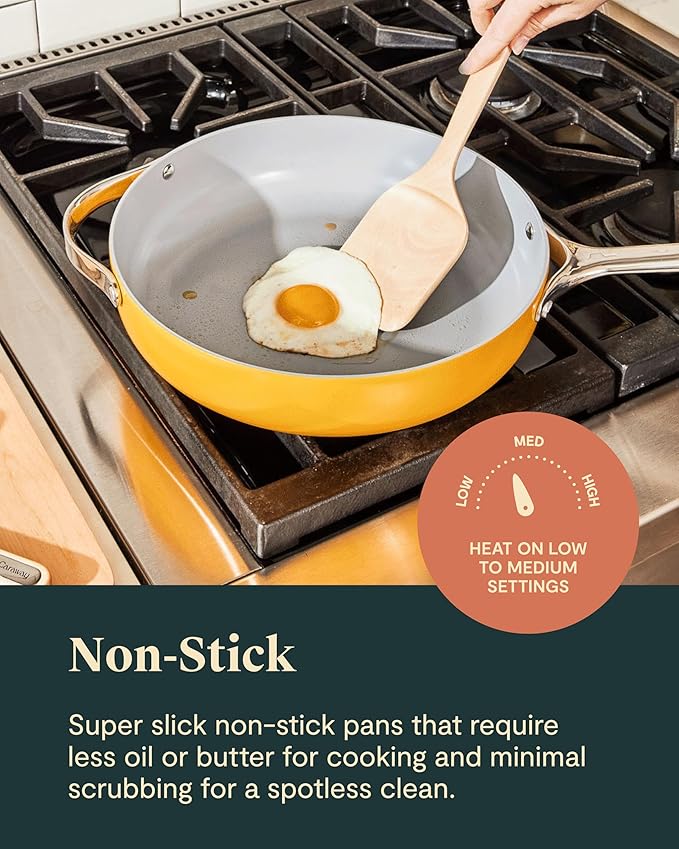 Caraway Deluxe Nonstick Ceramic Cookware Set (16 Piece) Pots, Frying Pans, Lids and Kitchen Storage - PFAS & PFOA Free - Oven Safe Ceramic Pan Set & Compatible with All Stovetops - Perracotta