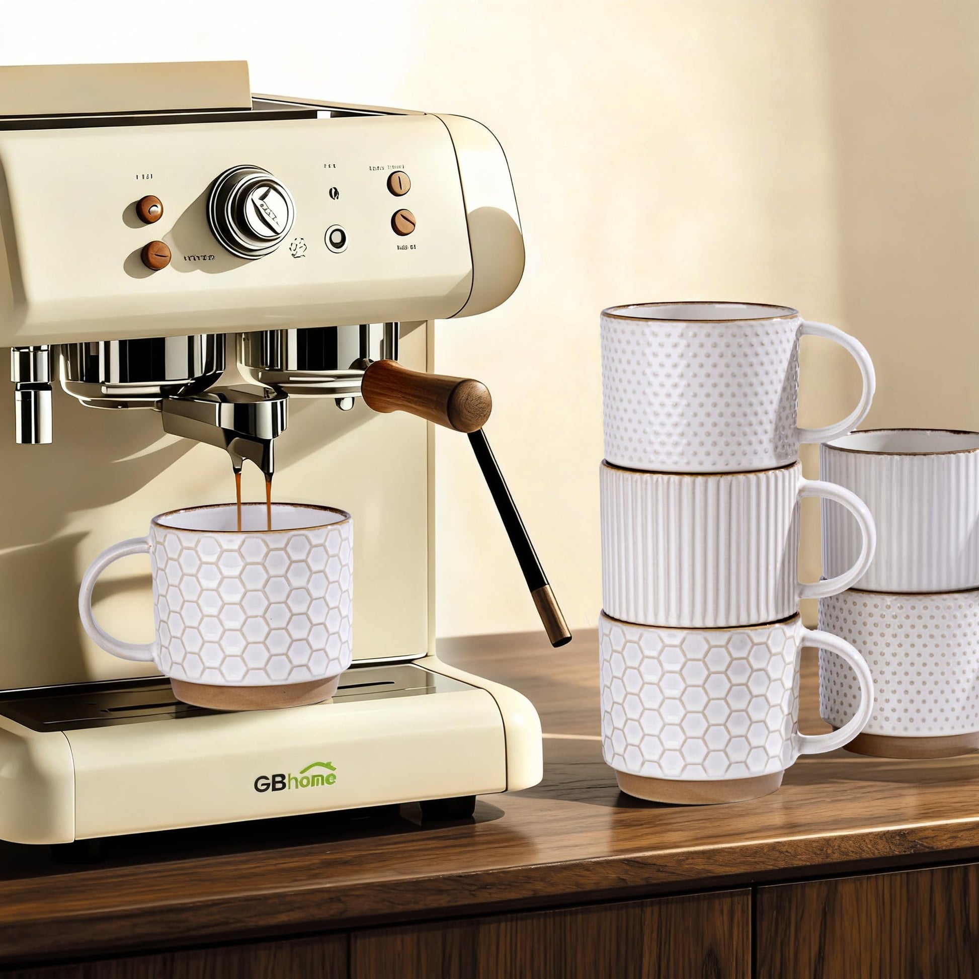 GBhome 12 OZ Stackable Coffee Mugs Set of 4, Ceramic Coffee Cups Set