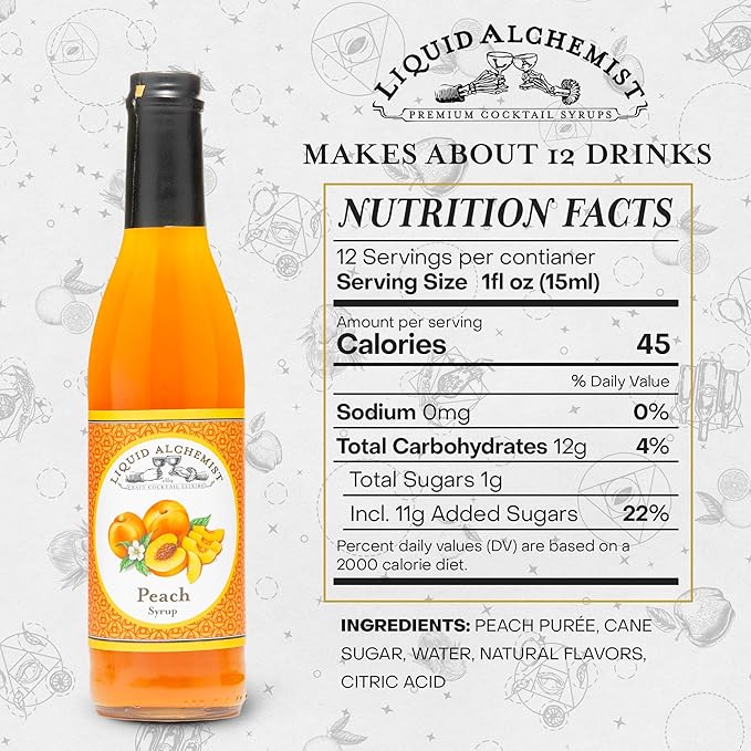 Liquid Alchemist Peach Syrup for Drinks - Real Ingredients Make our Peach Puree for Cocktails a Perfect Bellini Mix - Our Flavored Syrup is Non-GMO & Vegan (12.7 oz)