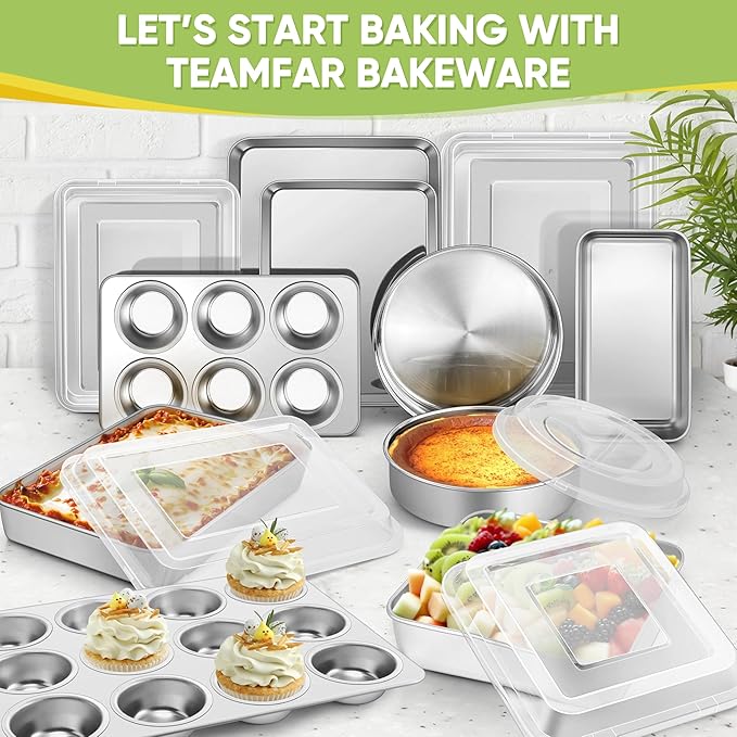 TeamFar Stainless Steel Baking Sheet, 20’’ x 14’’ Large Baking Sheet Pan Bakeware Set Cookie Sheets for Baking, Roasting, Cooking, Non Toxic, Mirror Finish & Dishwasher Safe