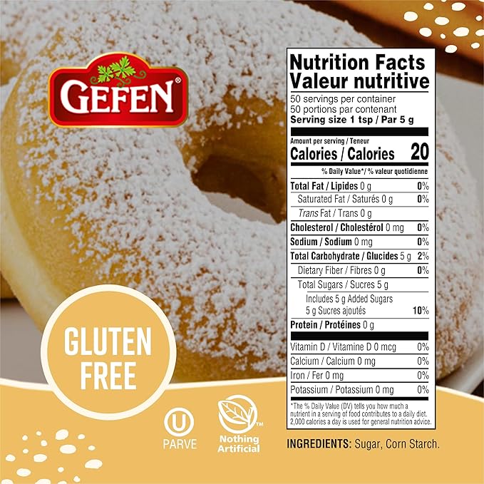 Gefen Confectioners Sugar Shaker, 8.8oz (2 Pack) | Powdered Sugar | Corn Free | Gluten Free | Premium Confection Sugar | Kosher