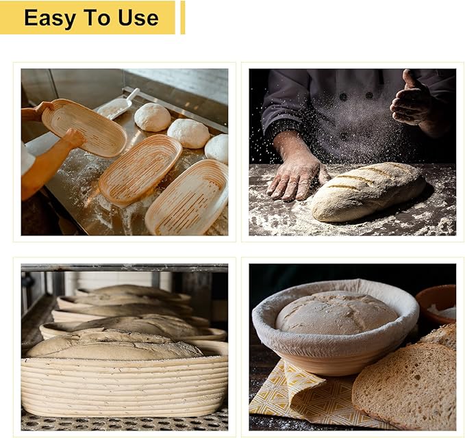 Geetery Set of 12 Proofing Basket, 10 Inch Round Oval Cane Bread Proofing Baskets with Sourdough Bread Baking Supplies, Making Kit for Dough Baking