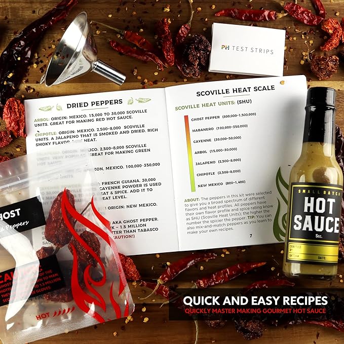 Deluxe Hot Sauce Making Kit, Ghost Pepper Edition, Gourmet Spice Blend, 3 Bottles, Fun Labels, Make your own, DIY, for Dad, Grandpa, Papa, Secret Santa. (Deluxe Ghost Pepper Kit)