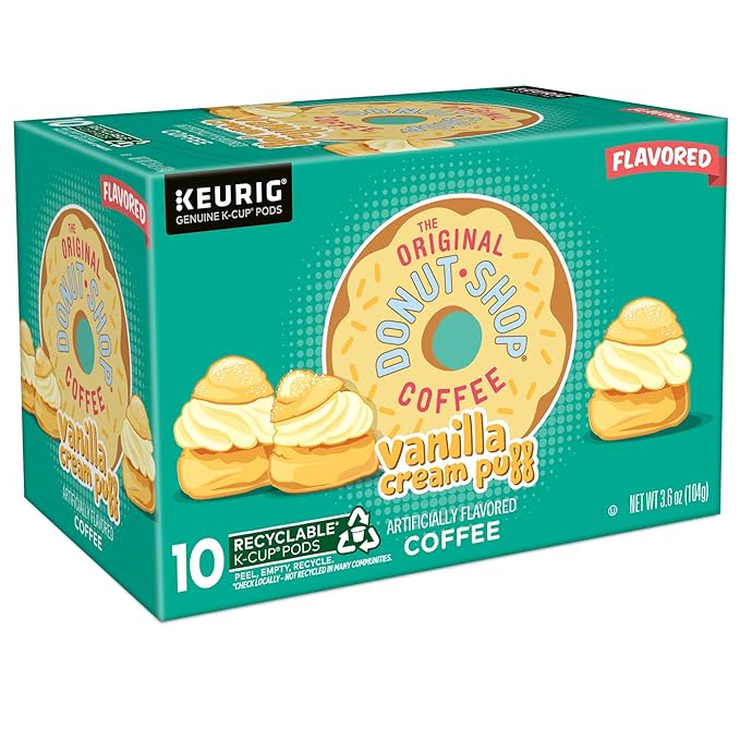 The Original Donut Shop Vanilla Cream Puff Coffee, Keurig Single Serve K-Cup Pods, Medium Roast Coffee, 60 Count, (6 Packs of 10)