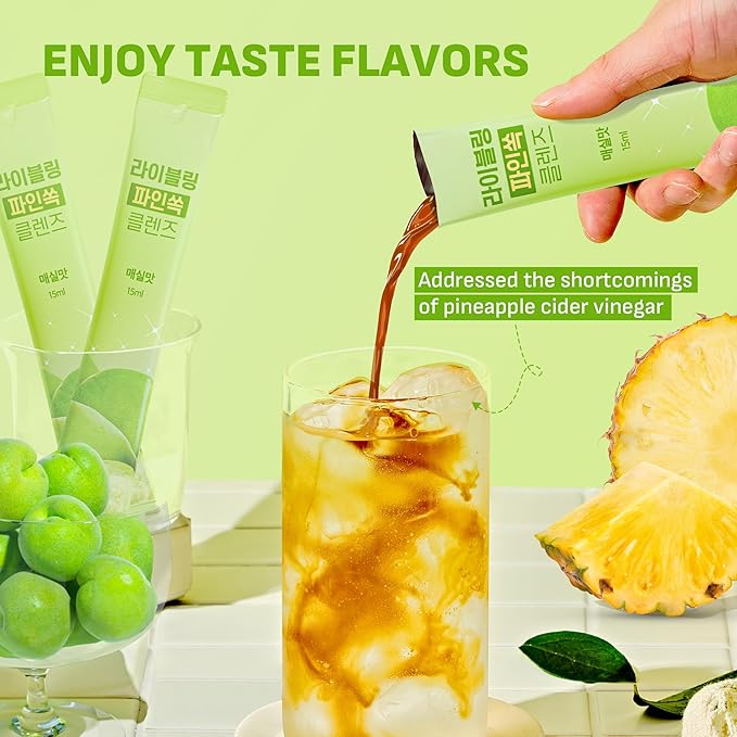 [Liveling] Pineapple Cider Vinegar Drink Stick ??Korean-Plum Flavor | Supports Digestion, Daily Cleanse, Sugar-Free, Low-Calorie, Portable On-The-Go Packets (30 sticks)