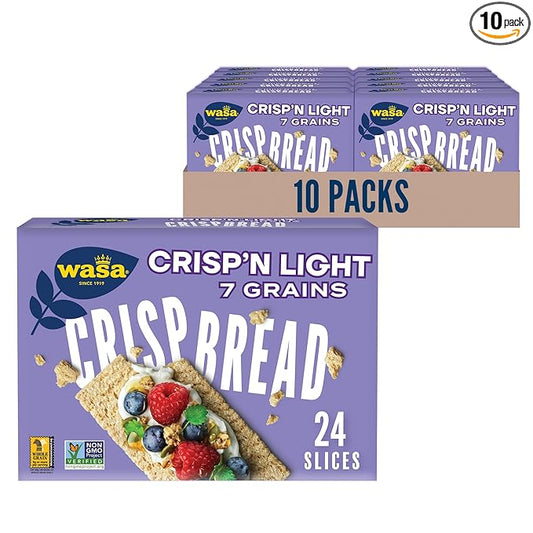 Wasa Crisp’n Light 7 Grains Crispbread, 4.9 oz (Pack of 10), Crackers, Non-GMO Ingredients, 7 Grain Blend, 20 Calories per Slice