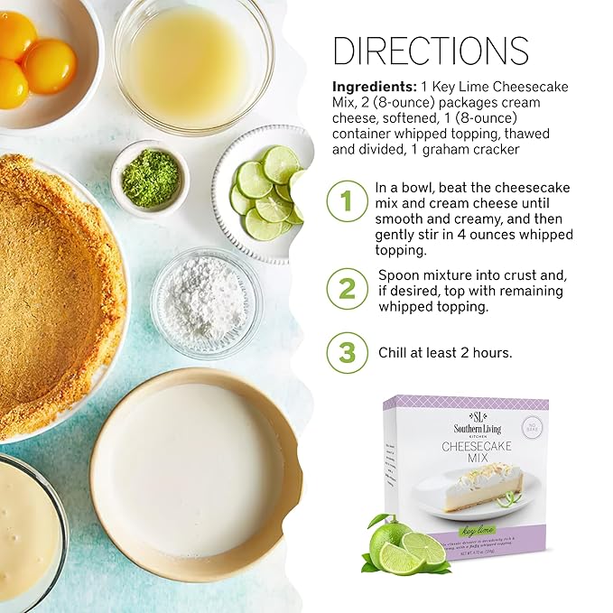 Gourmet Cheesecake Mix, No Bake Cheesecake Cake Mix, Key Lime Cheesecake by Southern Living, Rich, Creamy, Moist and Fluffy Whipped Topping