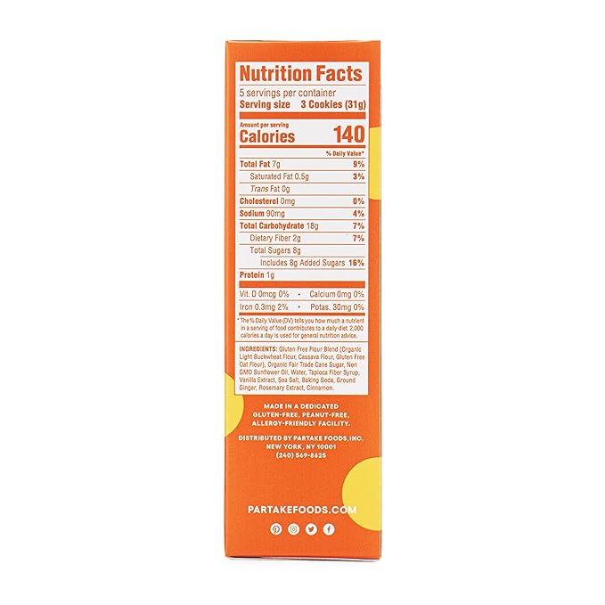 Partake Foods Gluten Free Crunchy Ginger Snap Cookies, 5.5 OZ