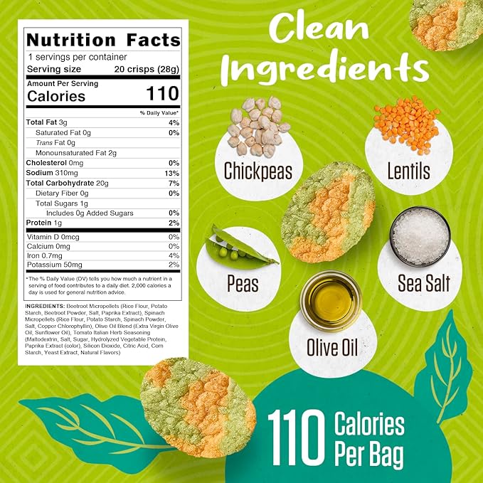 PeaKaPop Veggie Chips ??Plant-Based, Healthy Veggie Crisps with Pea, Lentil & Chickpea Protein ??Vegan, Gluten-Free, Popped Chips ??Snack Size for Kids & Adults ??1 oz Bags (15-Pack) ??Tomato & Italian Herbs