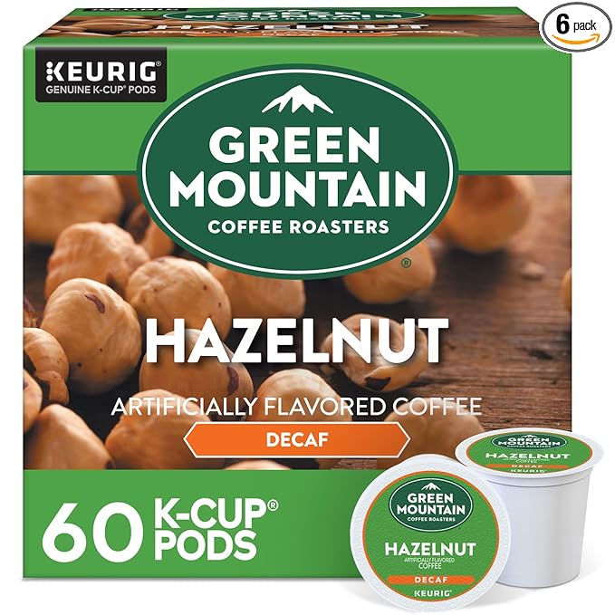 Green Mountain Coffee Roasters Hazelnut Decaf Keurig Single-Serve K-Cup pods, Light Roast Coffee, 60 Count (6 Packs of 10)