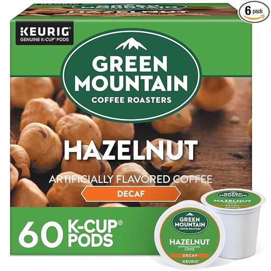 Green Mountain Coffee Roasters Hazelnut Decaf Keurig Single-Serve K-Cup pods, Light Roast Coffee, 60 Count (6 Packs of 10)