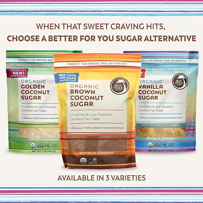 Big Tree Farms Organic Brown Coconut Sugar - Coconut Palm Sugar, Unrefined, Fine Crystals, Cane Sugar Replacement, Coconut Blossom Nectar, Vegan, Perfect for Baking - 1 Pound (Pack of 6)