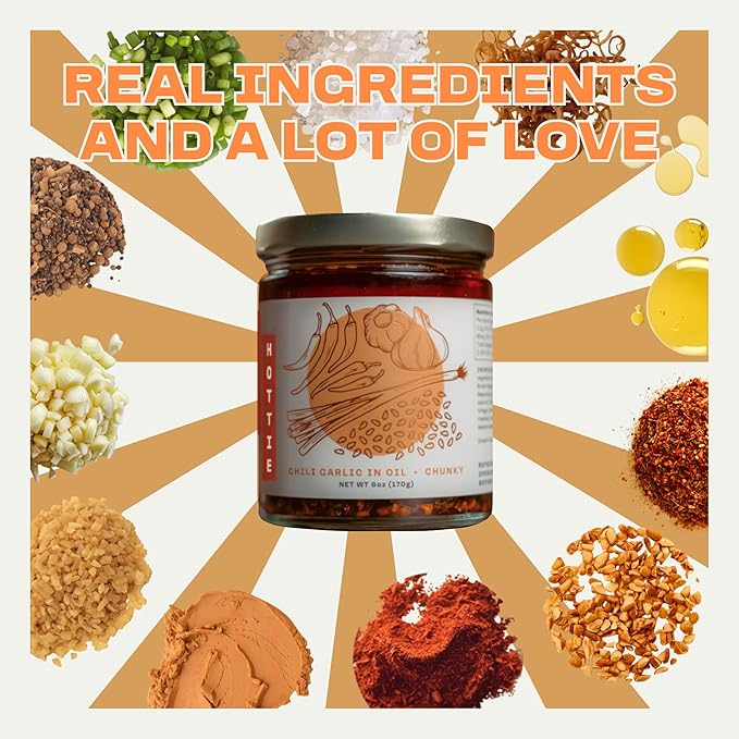 Umami Hottie Sweet Heat – A Chunky Chili Oil with Garlic & Miso, Flavor Bomb for Rice, Fried Chicken, Grilled Meats, Veggies & More! | Vegan, Gluten-Free, All-Natural | 6 oz