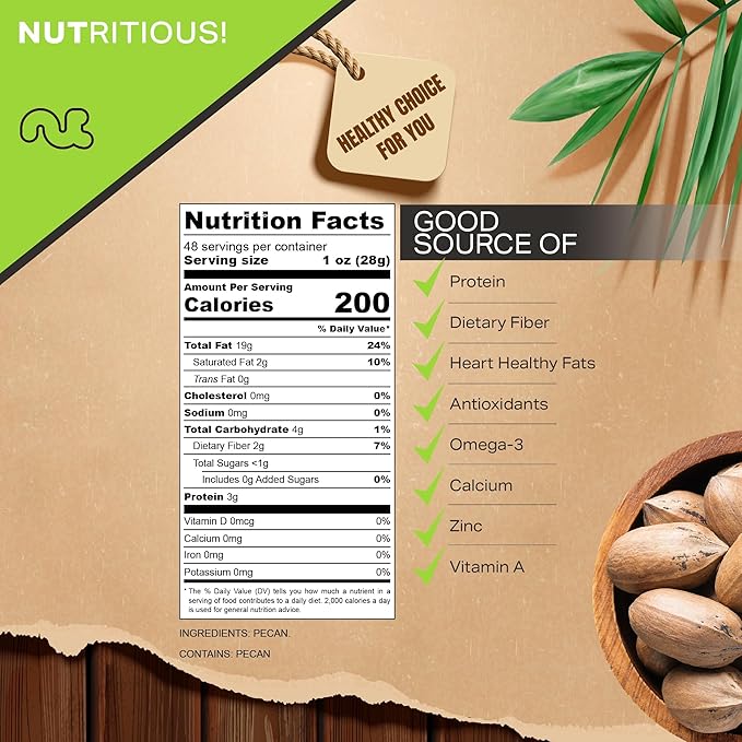 NUT CRAVINGS - Raw Hard Shell Pecans, (48oz - 3 LB) Bulk Nuts Packed Fresh in Resealable Bag - Healthy Protein Food Snack, Food Assortments Ideal for Trail Mixed Nuts